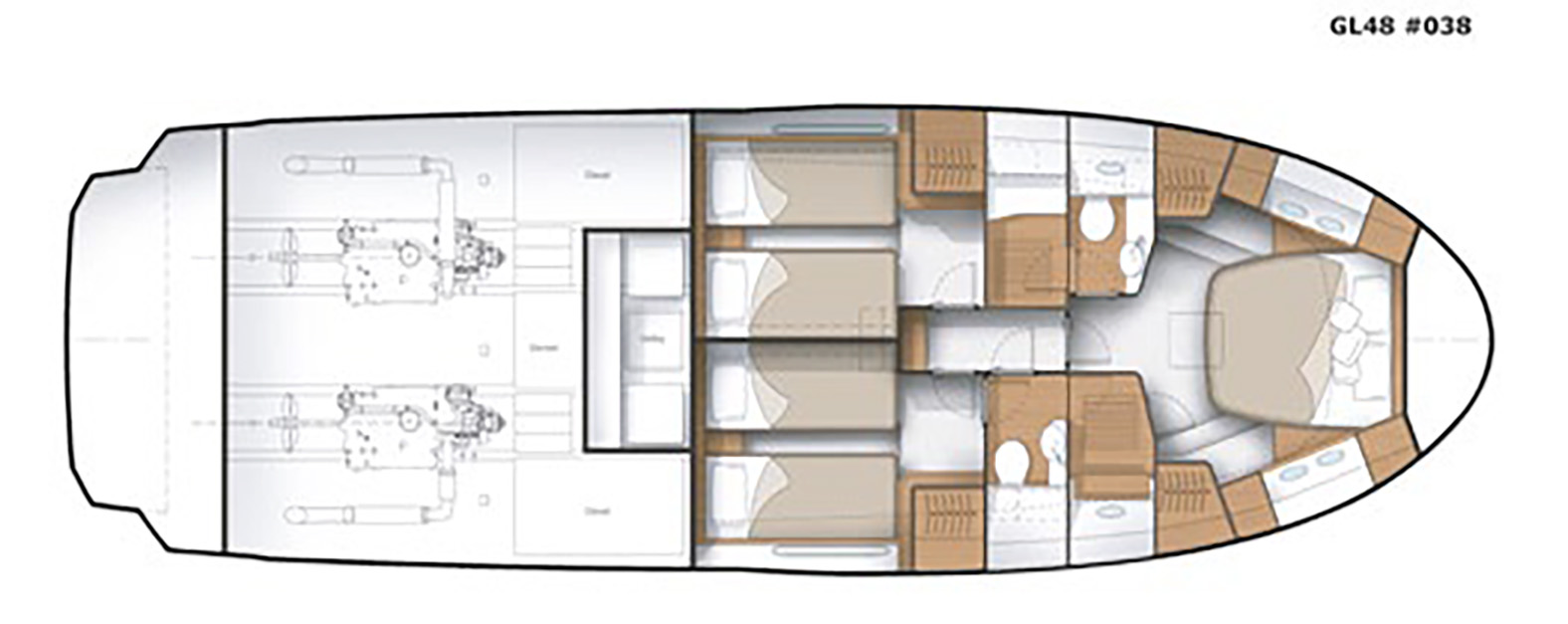 2024 GREENLINE 48 FLY 2 HEADS 2 SHOWER LAYOUT for Greenline Yachts 360 Tours